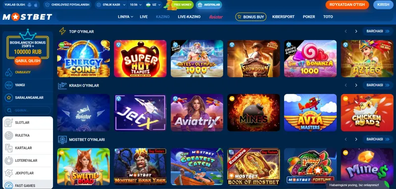 MostBet onlayn kazinosida o'ynang