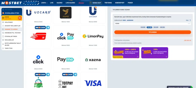 MostBet o'yinchi hisobingiz orqali mablag'larni kiritish usullari