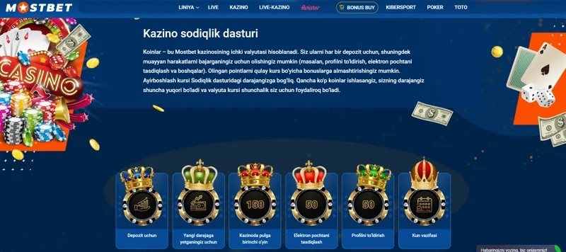 O'zbekistonlik o'yinchilar uchun MostBet sodiqlik dasturi