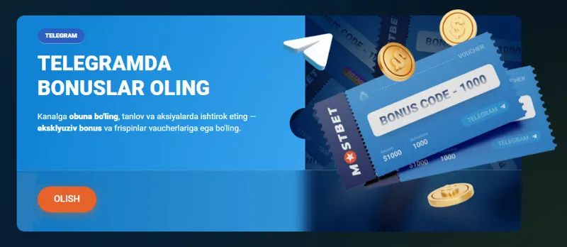 MostBet Telegram kanali obunachilari uchun bonuslar
