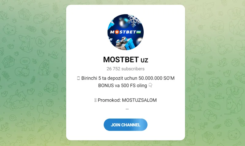 Telegramdagi MostBett’ga obuna bo‘ling va bepul garov oling