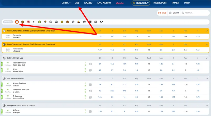 Onlayn futbolga pul tikish