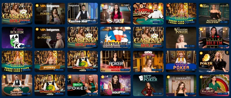 MostBet onlayn kazinosida jonli dilerlik poker o'yini turlari