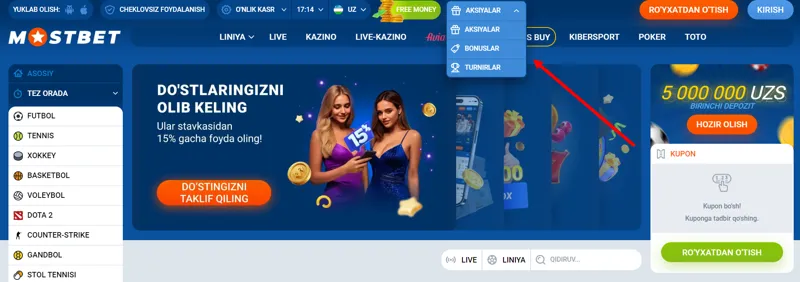 MostBet bukmekerlik kompaniyasi uchun promo-kodlar va aksiyalar
