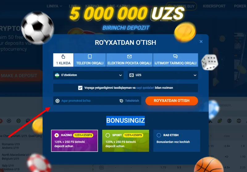 MostBet veb-saytida ro'yxatdan o'tishda promo-kodni kiriting
