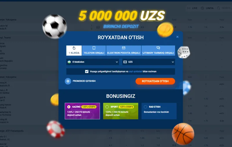 MostBetda ro'yxatdan o'tish usullari