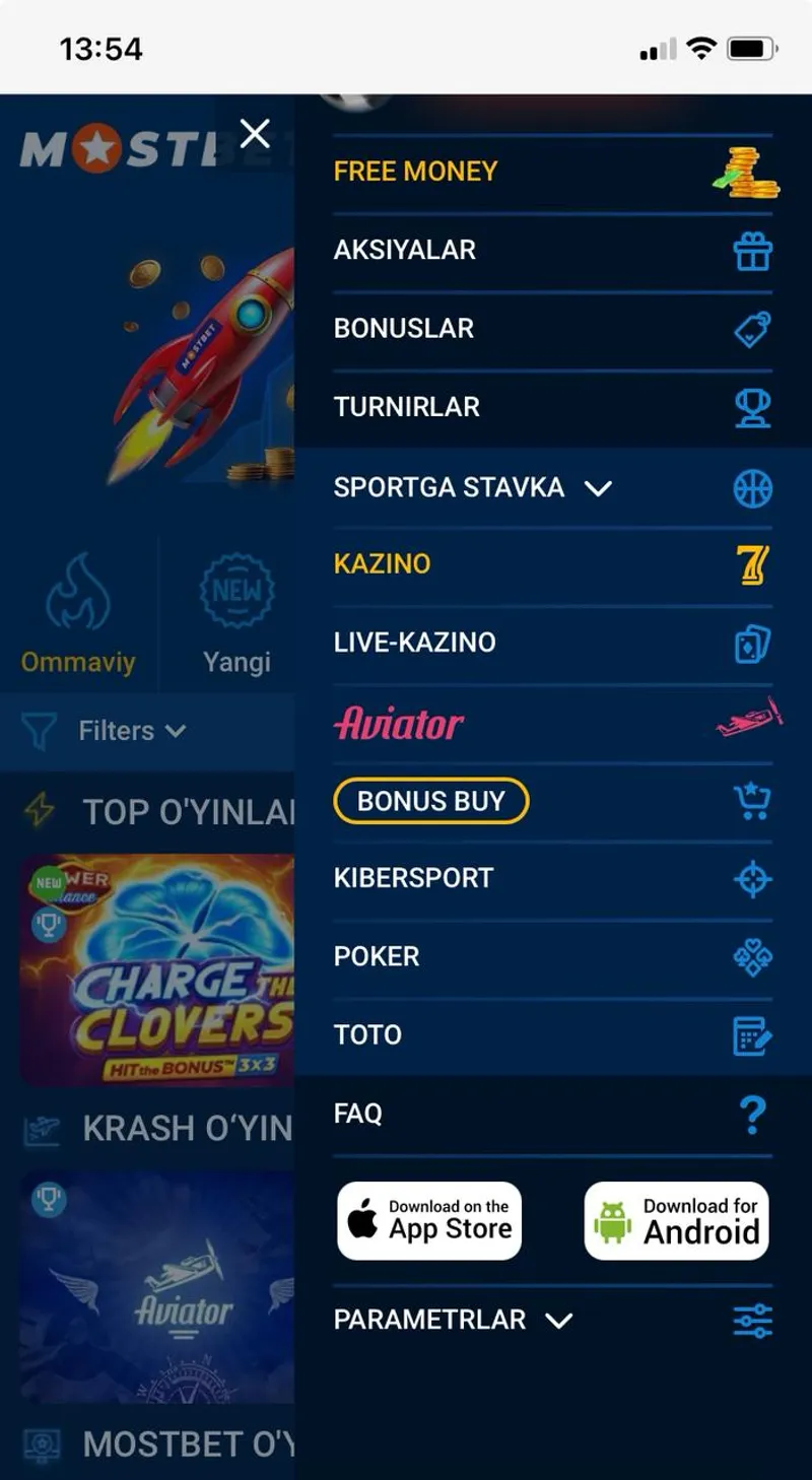MostBet mobil veb-saytidan Android va iOS uchun ilovani yuklab oling